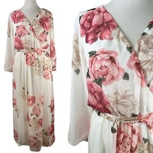 PREMIER AMOUR New Roses Floral MAXI DRESS 12 Pink Formal Gown Chiffon Coquette